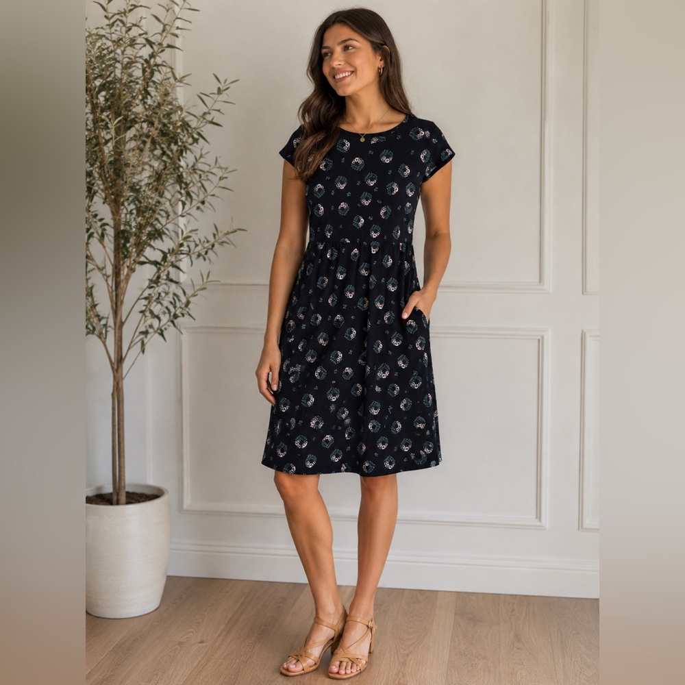 Blue Midi Dress with floral folk pattern